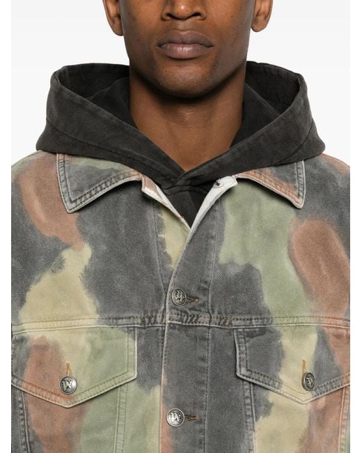 Palm Angels Green Camouflage-Pattern Denim Jacket for men