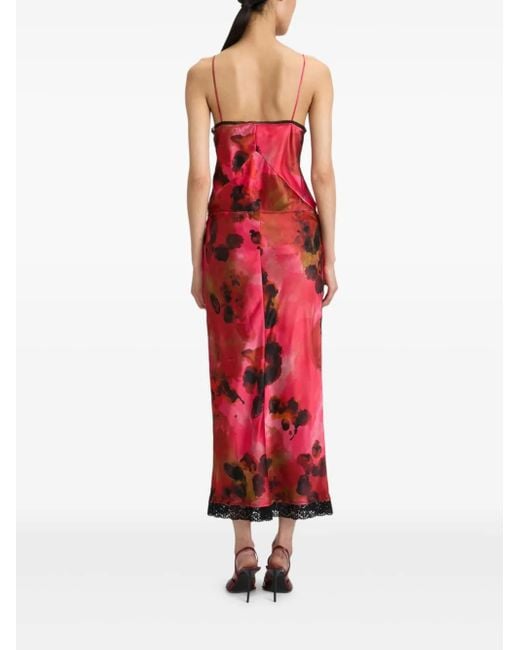 Victoria Beckham Lace Trim Slip ミディスカート Red