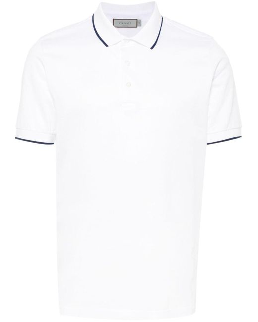Canali White Contrast-trim Polo Shirt for men