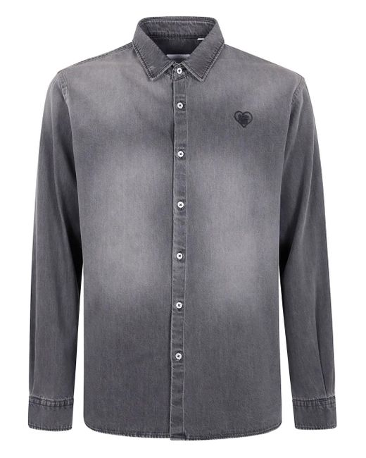 FAMILY FIRST Gray Heart-Embroidered Denim Shirt for men
