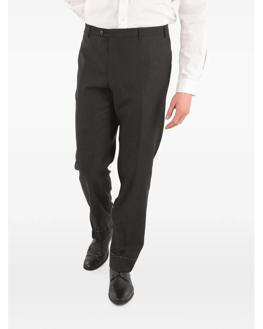 Corneliani Black Virgin Wool Poplin Trousers for men