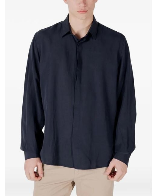 Antony Morato Blue Concealed-Fastening Long-Sleeve Shirt for men