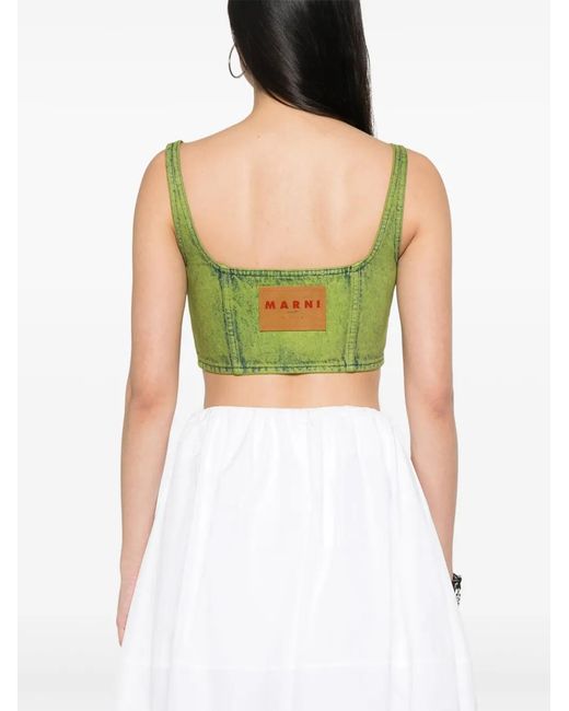 Marni Green Bleached Denim Crop Top