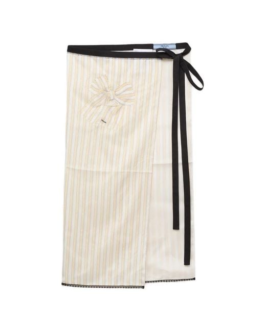 Prada White Embroidered Striped Apron