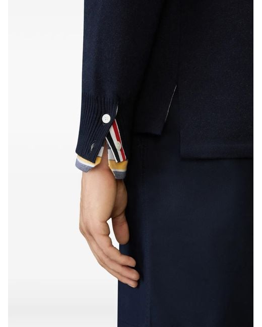 Thom Browne Blue Crest Intarsia Jacquard 4-Bar Rugby Fit Cardigan for men