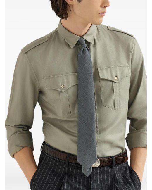 Brunello Cucinelli Green Garment-Dyed Shirt for men