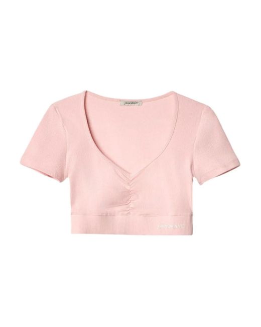 hinnominate Pink Geripptes Top mit V-Ausschnitt