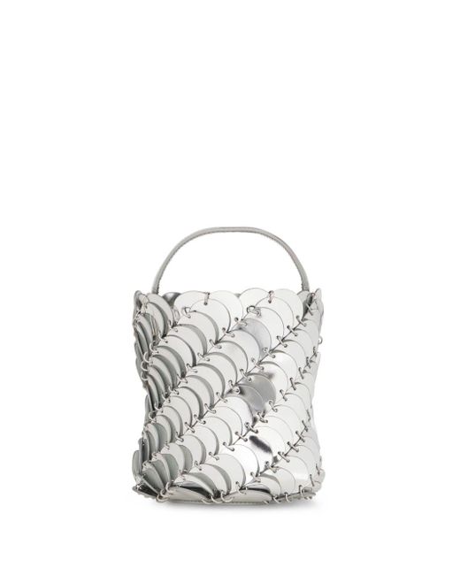 Rabanne White Bucket Bag With Silver Sparkle