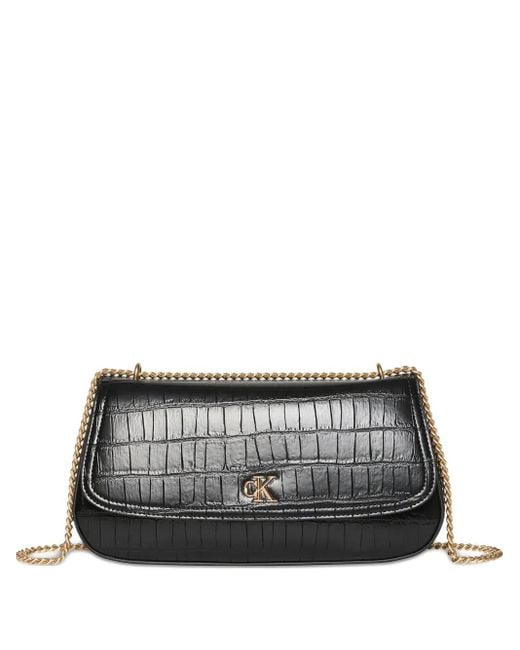 Calvin Klein Gray Croc-Embossed Chain Shoulder Bag