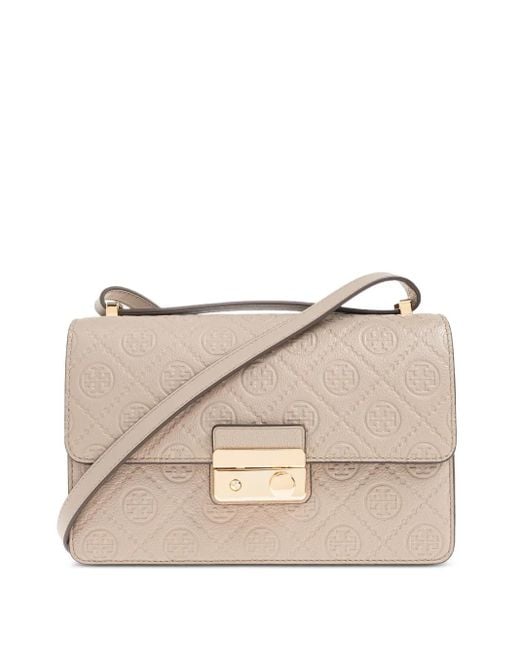 Tory Burch ロゴエンボス フラップバッグ Natural