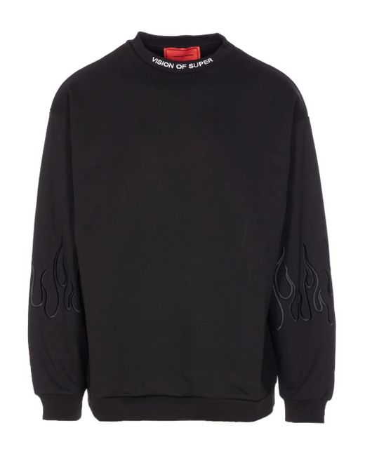 Vision Of Super Blue Flame-Embroidered Crewneck Sweatshirt for men