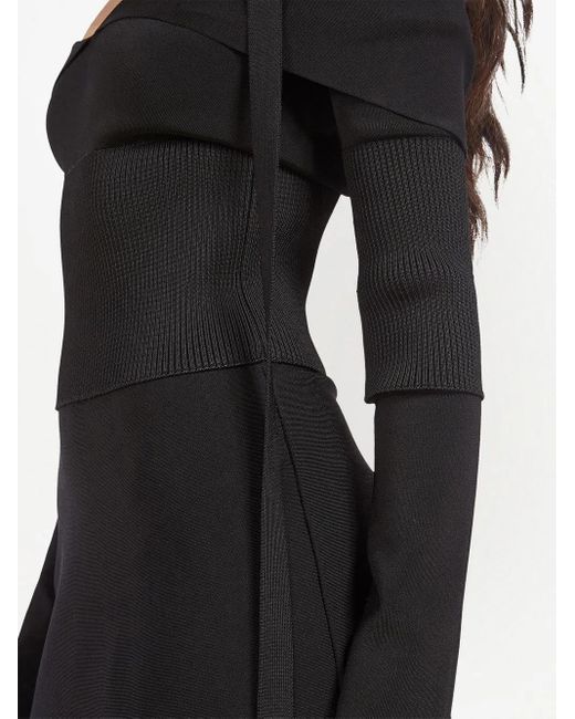 Ferragamo Black Off-Shoulder Midi Dress