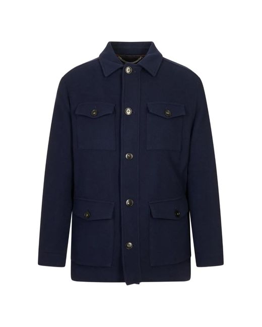 Canali Blue Button-Up Multi-Pocket Jacket for men