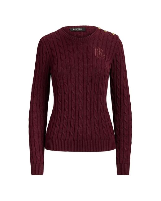 Ralph Lauren Purple Buttoned-Shoulder Cable-Knit Sweater