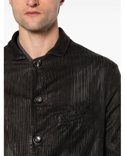 Giorgio Brato Black Perforated Leather Shirt Jacket for men