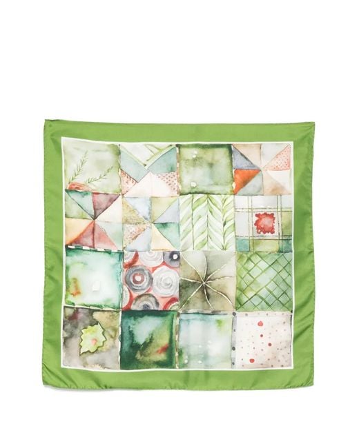 D'Aniello Green Patterned Silk Scarf