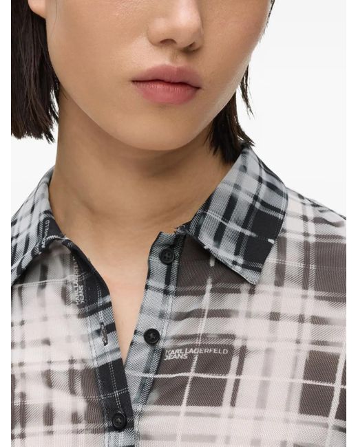 Karl Lagerfeld Blue Checked Mesh Shirt