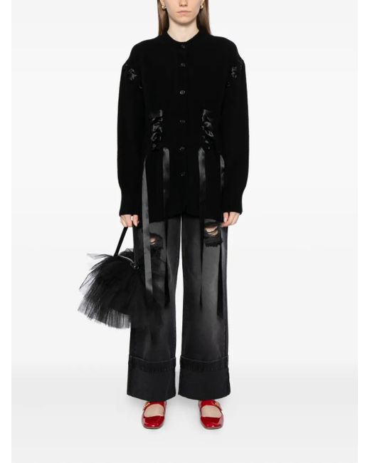 Simone Rocha Ribbon Corset Cardigan in Black | Lyst