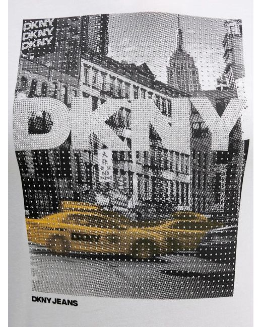 DKNY Blue Crystal-Embellished Graphic-Print T-Shirt