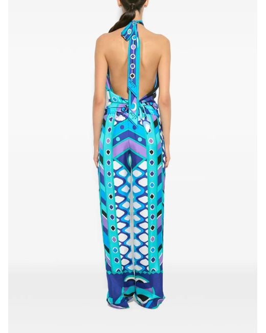 Emilio Pucci Blue Mid-Rise Silk Trousers With Elastic Waist