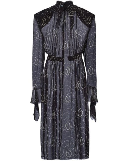 Robe imprimée à manches longues Prada en coloris Black