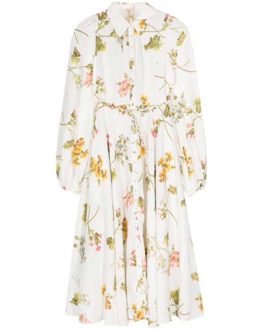 byTiMo White Floral-print Belted Midi Dress