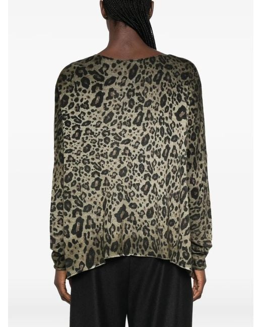 Avant Toi Green Leopard-Print Sweater