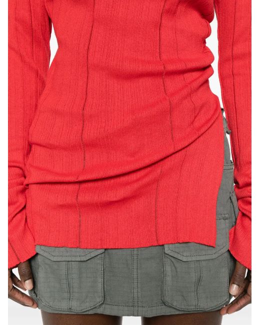 Jade Cropper Red Slit-Detail Knitted Top