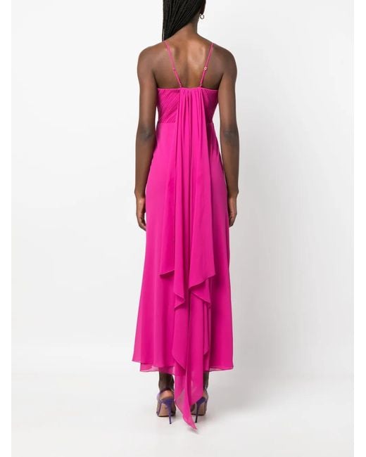 Patrizia Pepe Pink Ruched Georgette Crepe Maxi Flared Dress