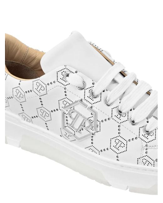 Philipp Plein モノグラム レザースニーカー White