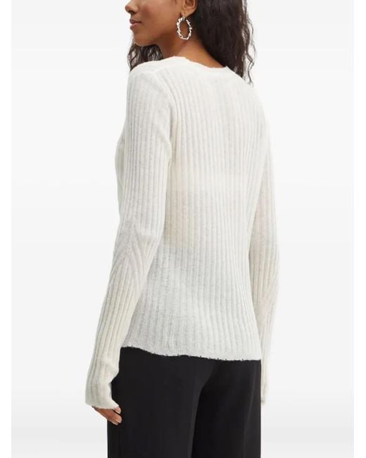 Boss White Ribbed V-Neck Cardigan