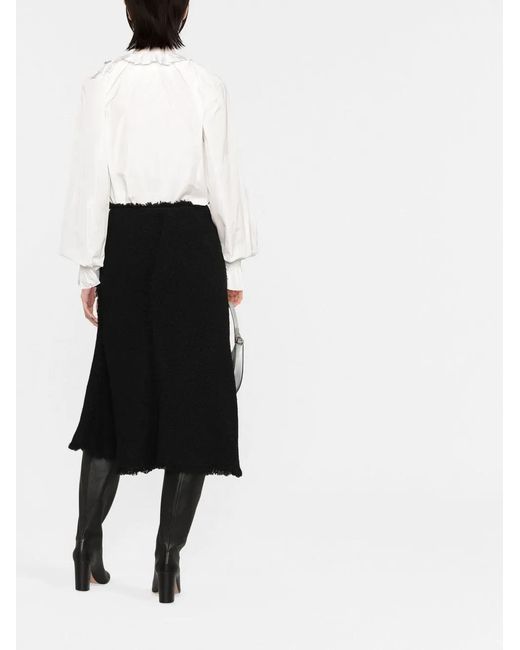Alberta Ferretti Black Fringe-Trim Detail Tweed Skirt