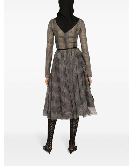 Dolce & Gabbana Gray Check Pattern Silk Dress