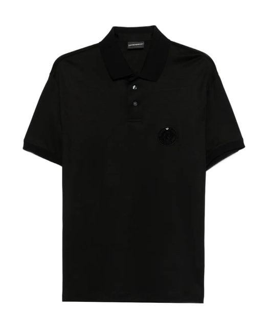 Emporio Armani Black Logo Patch Short-Sleeved Polo Shirt for men