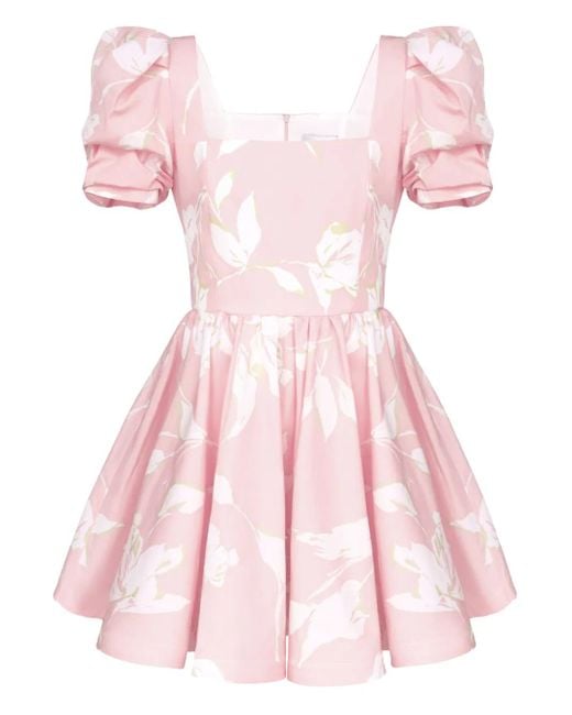POST MERIDIEM フローラル スクエアネック ミニドレス Pink