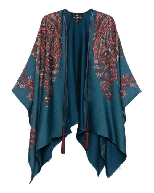 Etro Blue Paisley-Print Poncho
