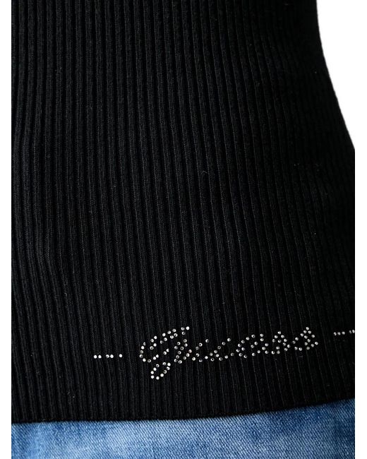 Guess Black Ellie Ribbed-Knit Button-Cuff Sweater