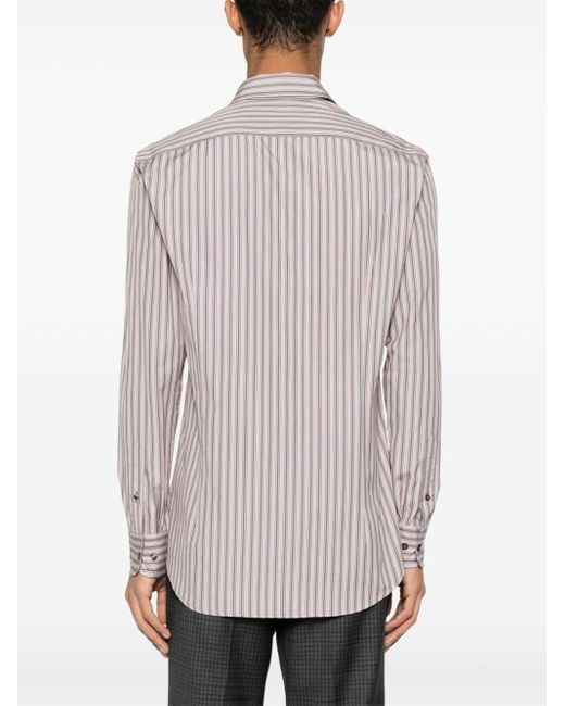 Etro Pink Pegaso-embroidered Striped Shirt for men
