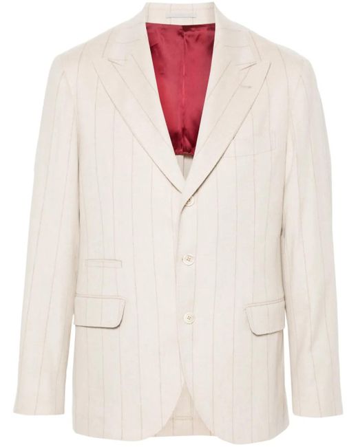Brunello Cucinelli White Striped Blazer for men