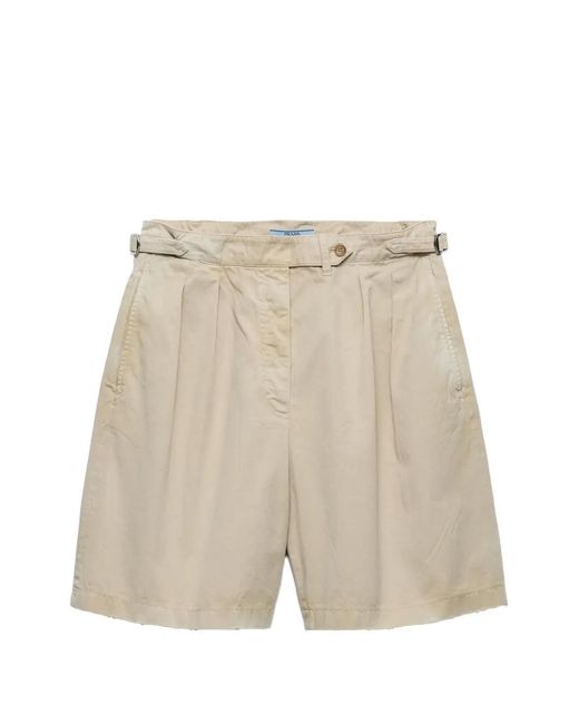 Prada Natural Garment-Dyed Old Gabardine Shorts
