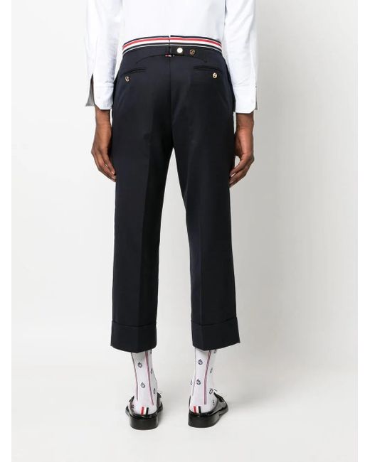 Thom Browne Blue Rwb-Waistband Cropped Tailored Trousers for men