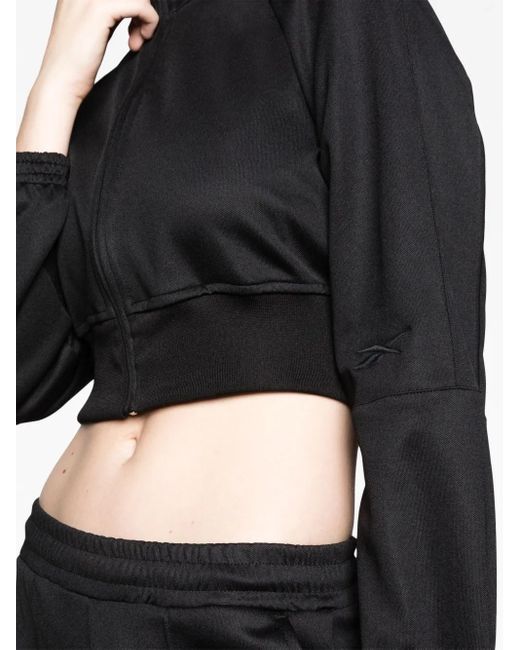 Reebok Black Logo-Embroidered Cropped Track Jacket