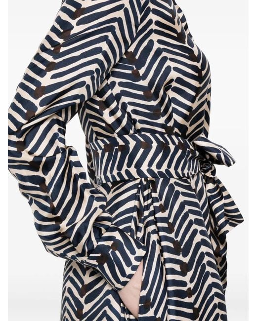 Kiton Gray Geometric-Print Belted Shirt Dress