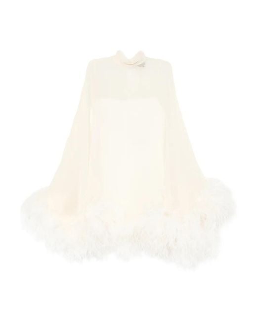 ‎Taller Marmo White Feather-Detail High-Neck Mini Dress