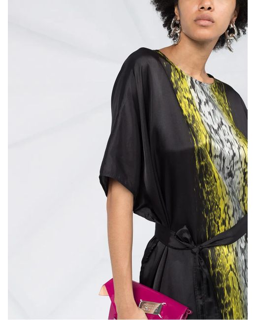 Rick Owens Black Acid Print T-Shirt Midi Dress