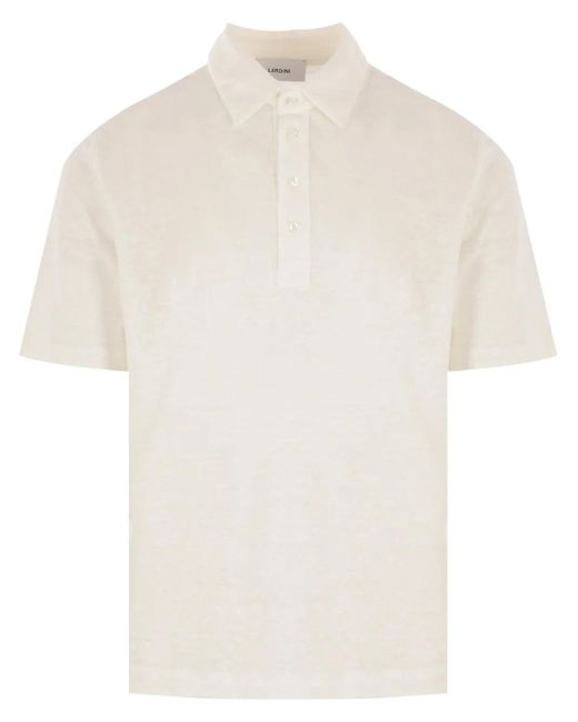 Lardini White Linen Polo Shirt for men