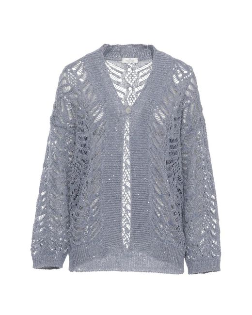 Panicale Blue Openwork V-Neck Cardigan