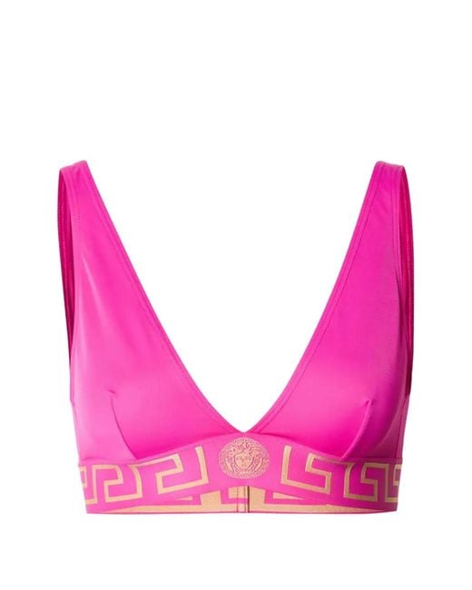 Versace Pink Greca-Border Bikini Top