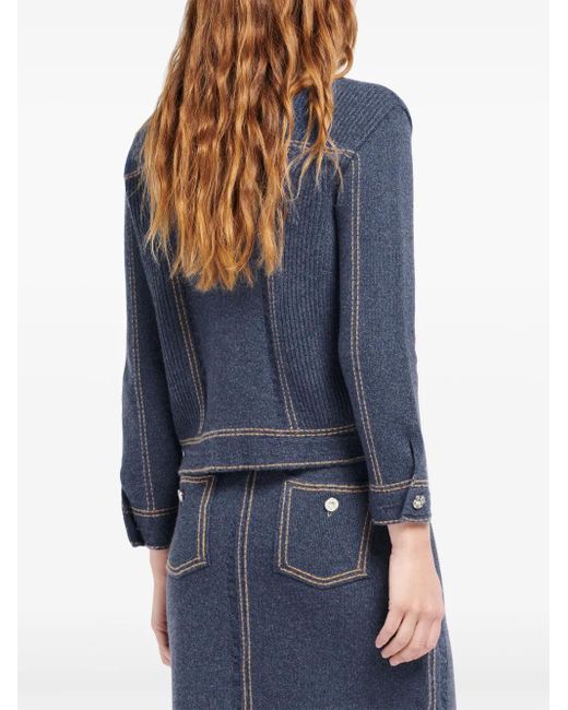 Barrie Blue Contrast-Stitch Knitted Jacket