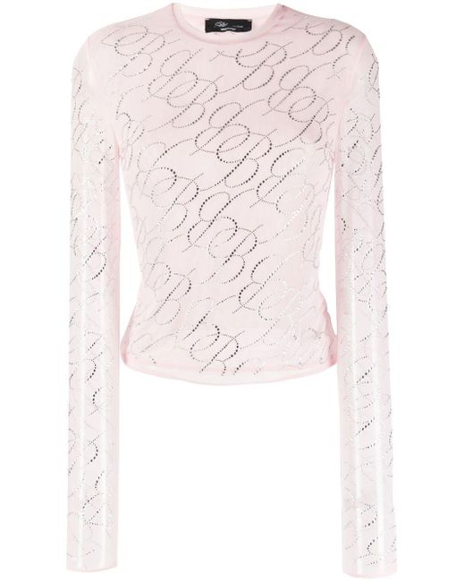 Blumarine Crystal Embellished Long Sleeve Top In Pink Lyst Canada 